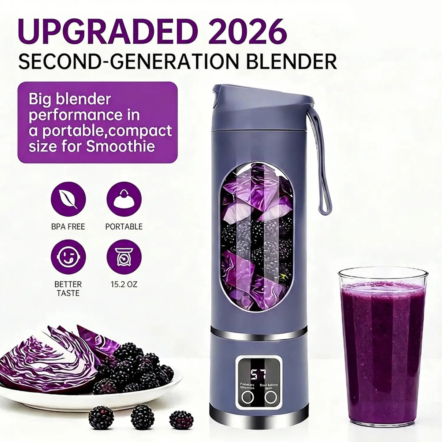 Portable Personal Electric Blender, 450Ml Shakes & Smoothies Blender, 12 Blades USB Rechargeable Small Blenders, Drinkware Water Bottles Tumbler Cup Mug Bottled Bottles, Washable Reusable Compact Convenient Versatile Home Essentials Bartender