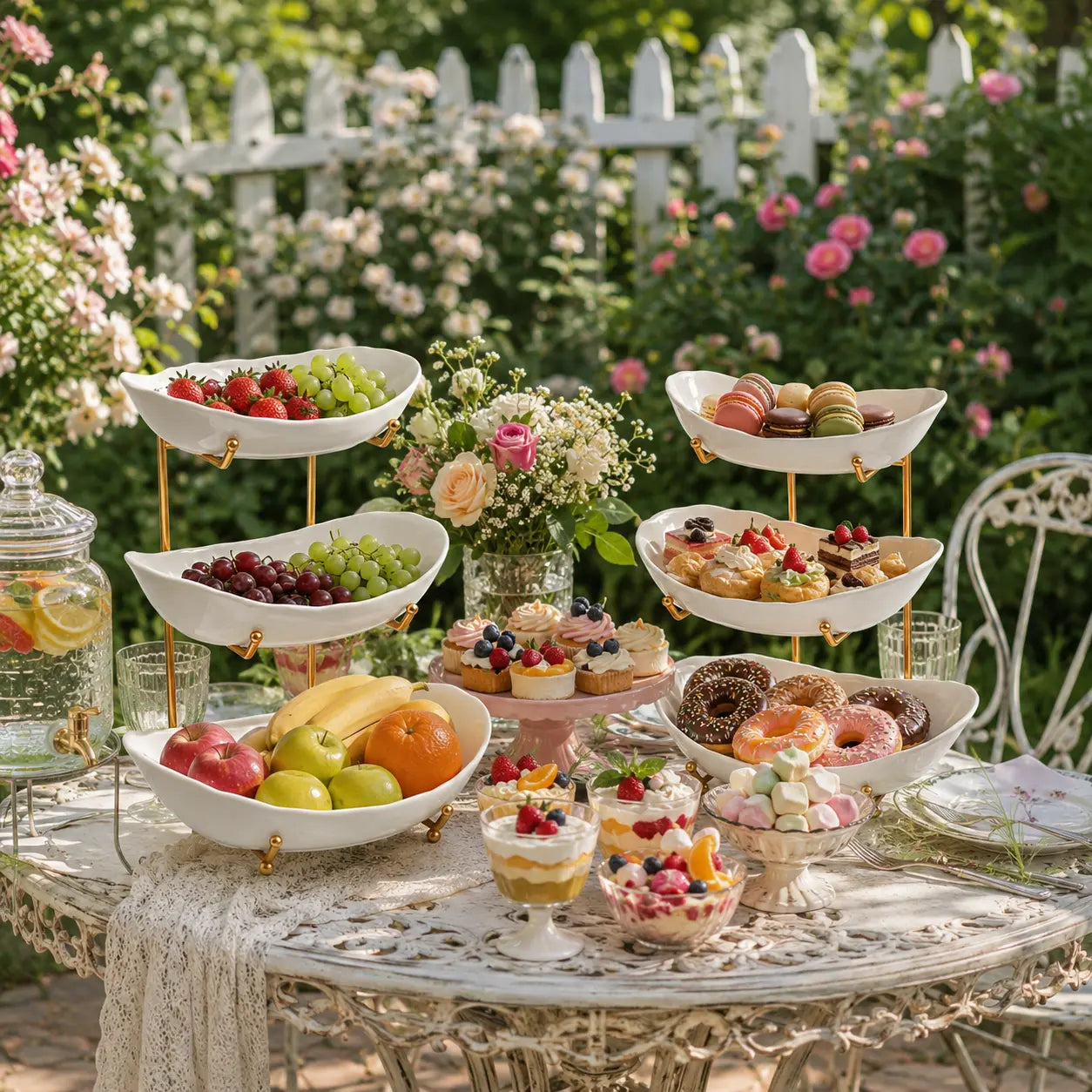 3-Tier Fruit Bowl Set with Metal Stand – Made of Shatter-Resistant & Lightweight Plastic Material, Large Capacity Countertop Fruit Basket for Fruits, Snacks & Nuts