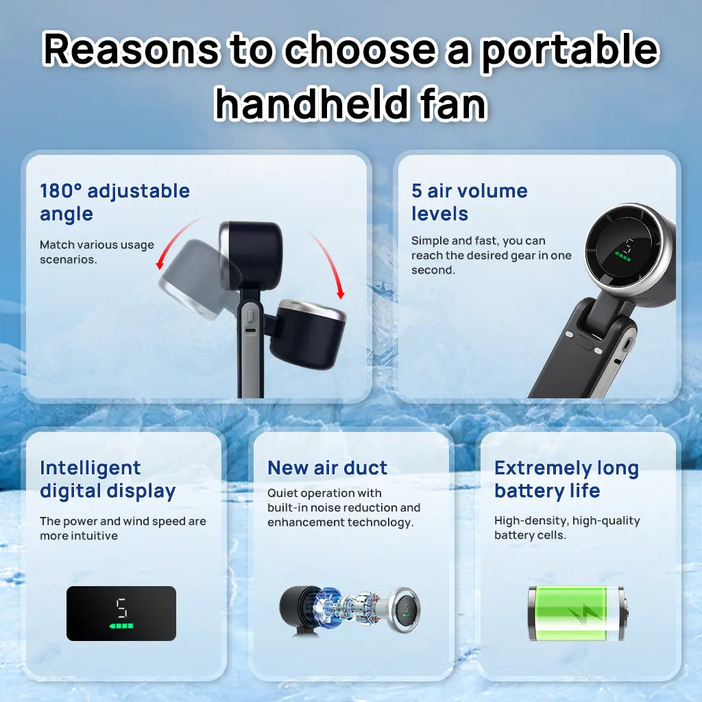 2026 New 3-In-1 Portable Neck & Handheld Fan, 5 Wind Speeds Digital Display, USB Rechargeable Personal Cooling Fan for Summer Outdoor, Travel, Commute, the Battery Has a Large Capacity and Long Endurance